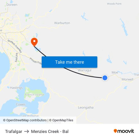 Trafalgar to Menzies Creek - Bal map