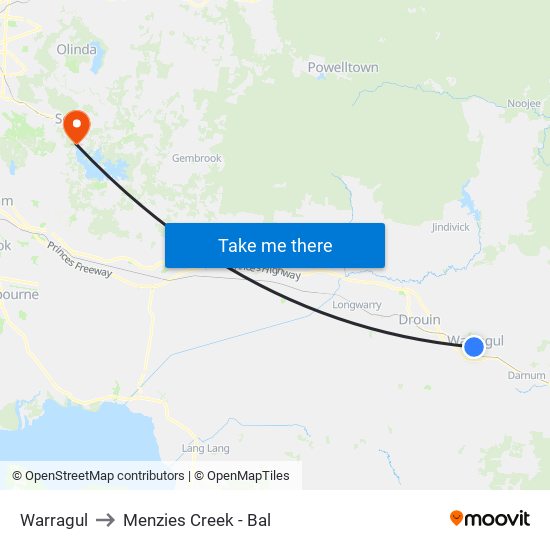 Warragul to Menzies Creek - Bal map