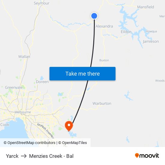 Yarck to Menzies Creek - Bal map