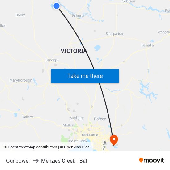 Gunbower to Menzies Creek - Bal map