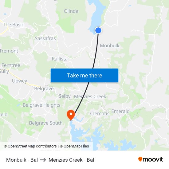 Monbulk - Bal to Menzies Creek - Bal map