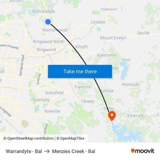 Warrandyte - Bal to Menzies Creek - Bal map