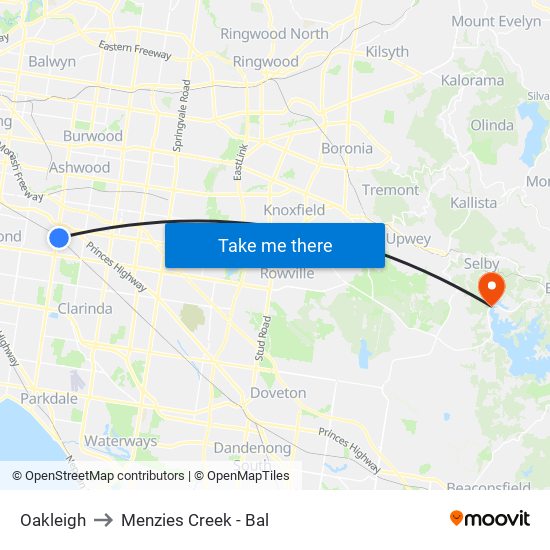 Oakleigh to Menzies Creek - Bal map