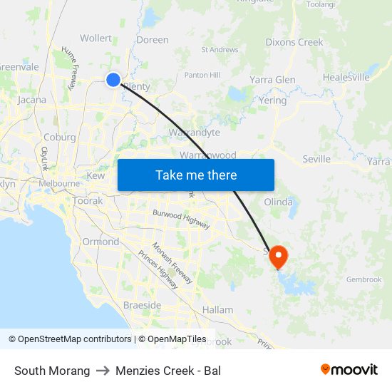 South Morang to Menzies Creek - Bal map