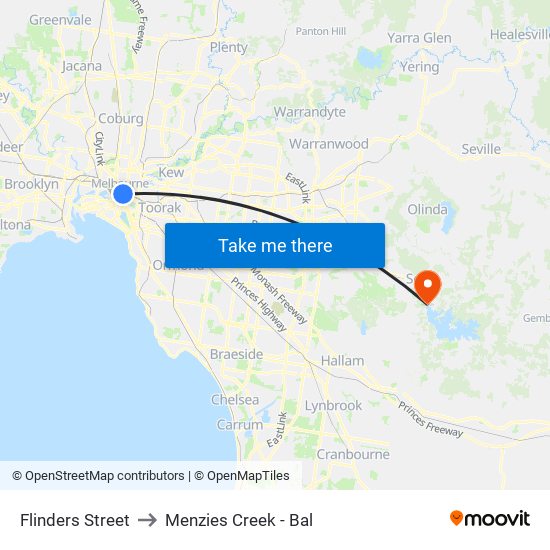 Flinders Street to Menzies Creek - Bal map