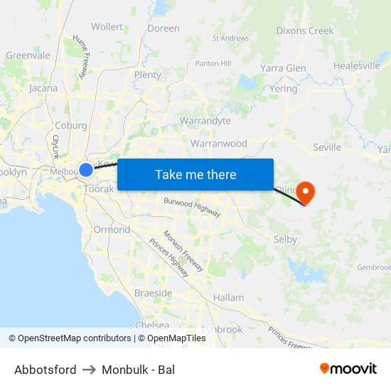 Abbotsford to Monbulk - Bal map