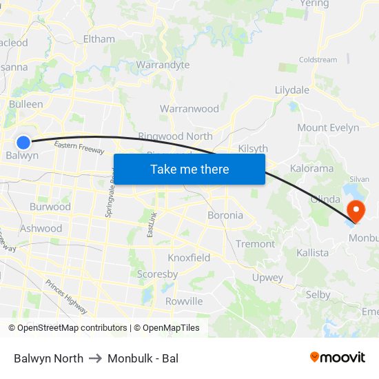 Balwyn North to Monbulk - Bal map