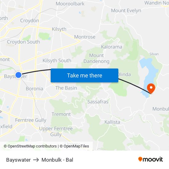 Bayswater to Monbulk - Bal map