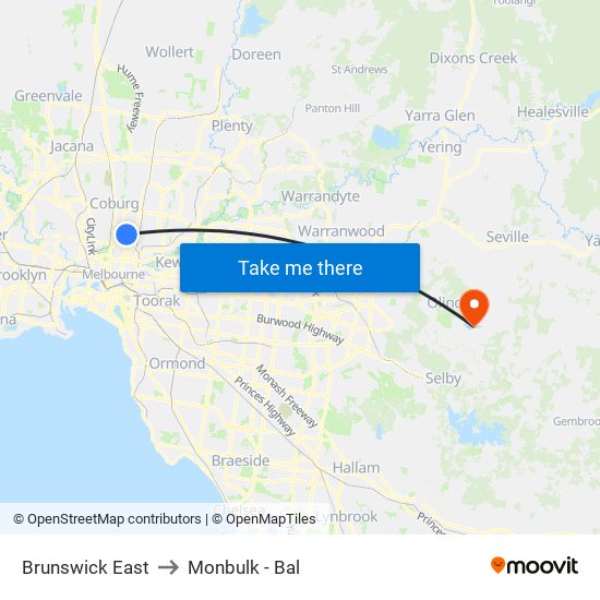 Brunswick East to Monbulk - Bal map