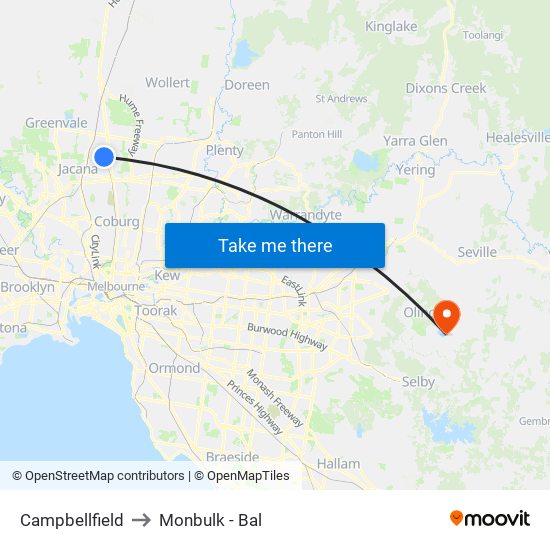 Campbellfield to Monbulk - Bal map