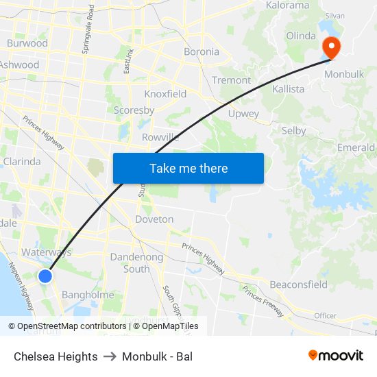 Chelsea Heights to Monbulk - Bal map