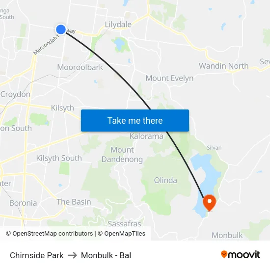Chirnside Park to Monbulk - Bal map