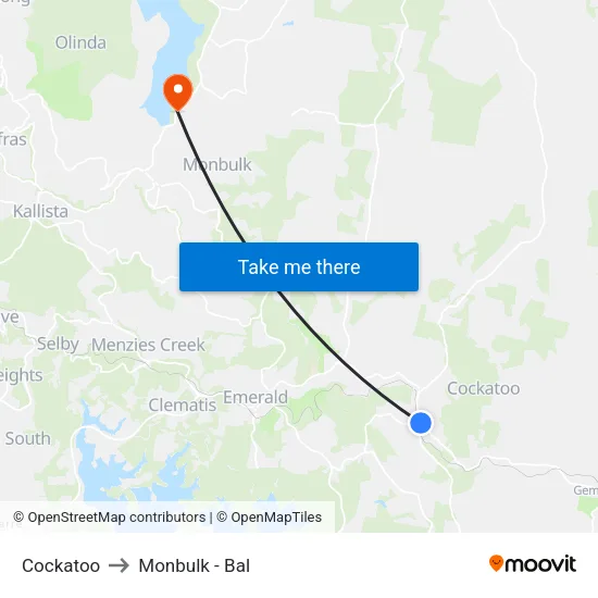 Cockatoo to Monbulk - Bal map
