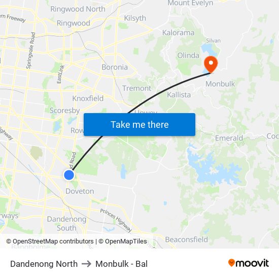 Dandenong North to Monbulk - Bal map