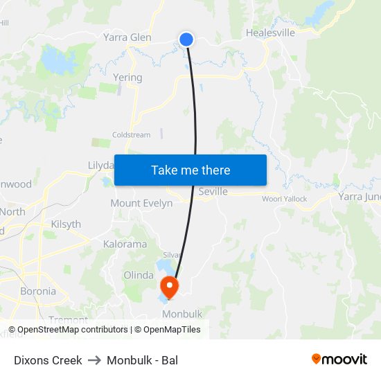 Dixons Creek to Monbulk - Bal map