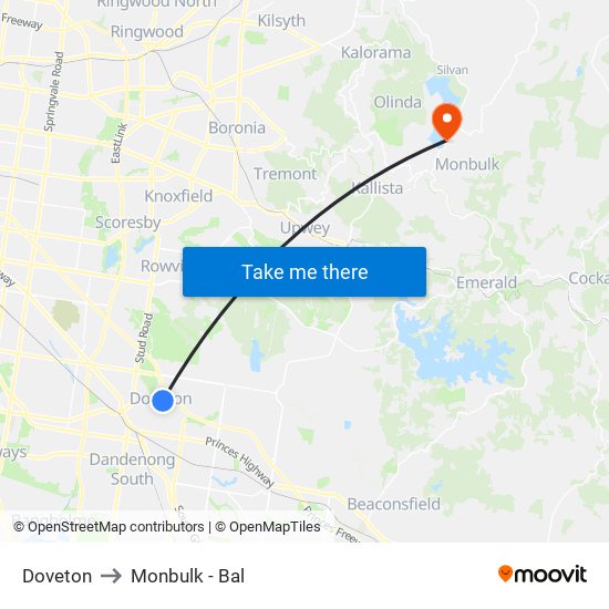 Doveton to Monbulk - Bal map