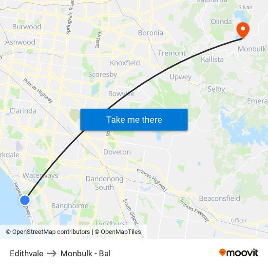 Edithvale to Monbulk - Bal map