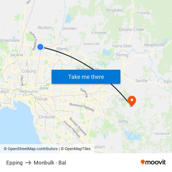 Epping to Monbulk - Bal map