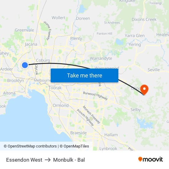Essendon West to Monbulk - Bal map