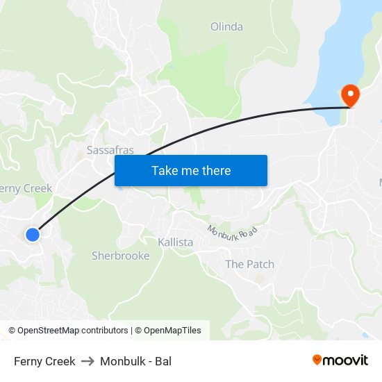 Ferny Creek to Monbulk - Bal map