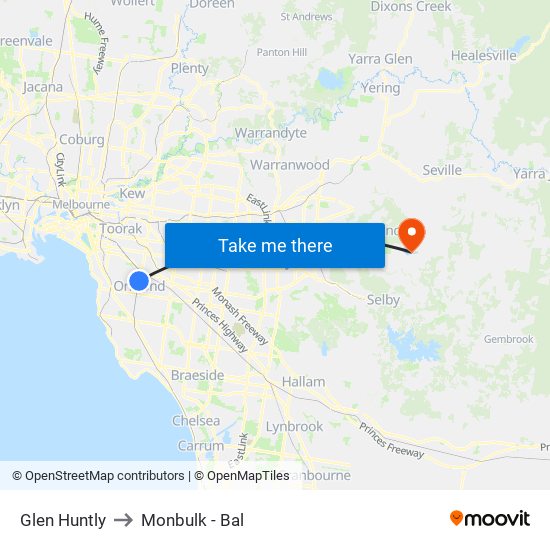 Glen Huntly to Monbulk - Bal map