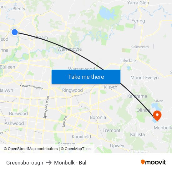 Greensborough to Monbulk - Bal map