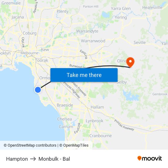 Hampton to Monbulk - Bal map