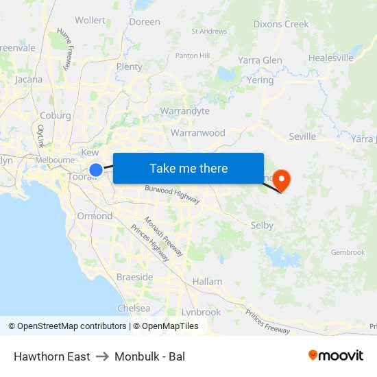 Hawthorn East to Monbulk - Bal map