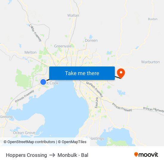 Hoppers Crossing to Monbulk - Bal map