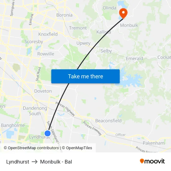 Lyndhurst to Monbulk - Bal map