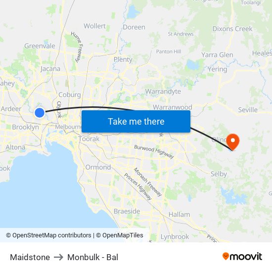 Maidstone to Monbulk - Bal map