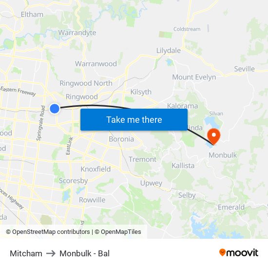 Mitcham to Monbulk - Bal map