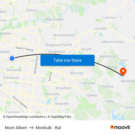 Mont Albert to Monbulk - Bal map