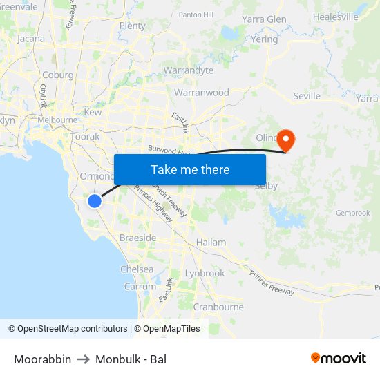 Moorabbin to Monbulk - Bal map