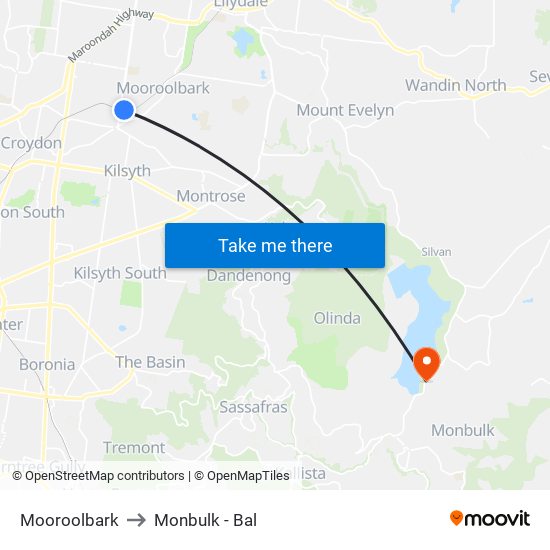 Mooroolbark to Monbulk - Bal map