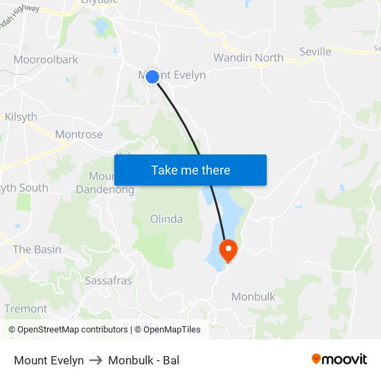 Mount Evelyn to Monbulk - Bal map