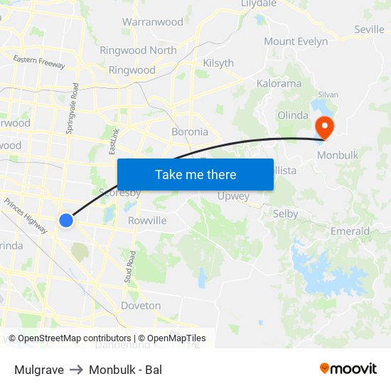 Mulgrave to Monbulk - Bal map