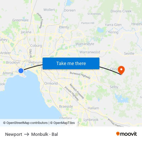 Newport to Monbulk - Bal map