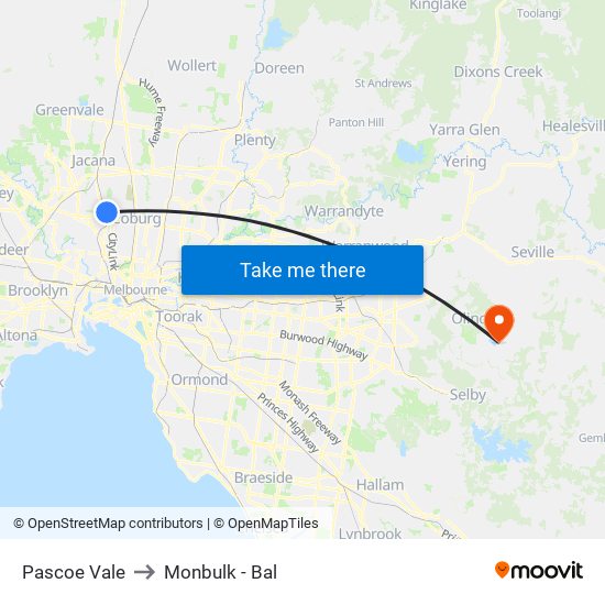 Pascoe Vale to Monbulk - Bal map