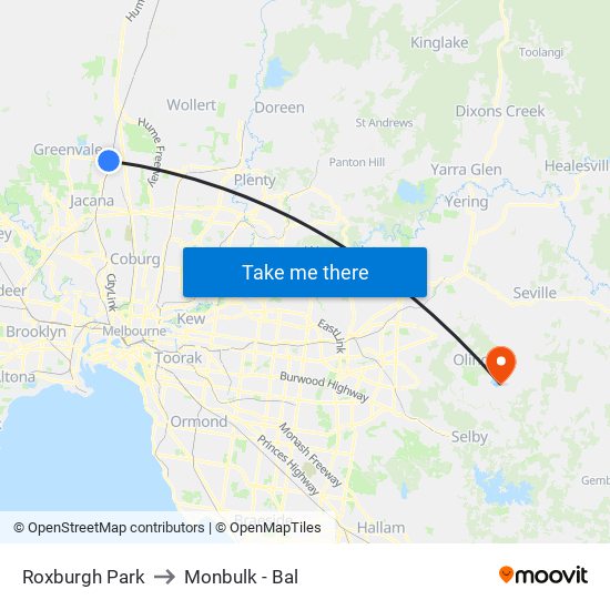 Roxburgh Park to Monbulk - Bal map