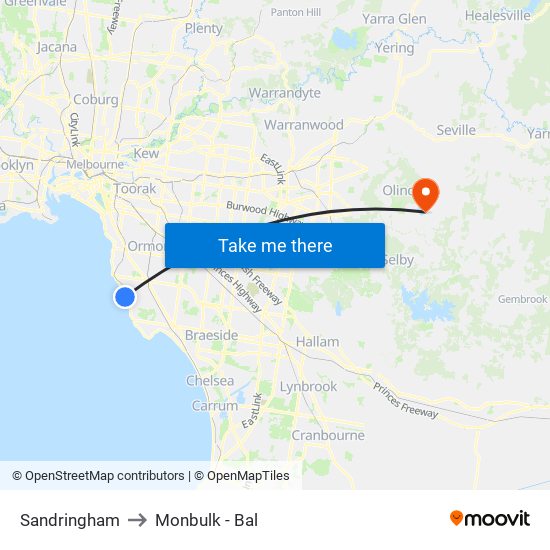 Sandringham to Monbulk - Bal map