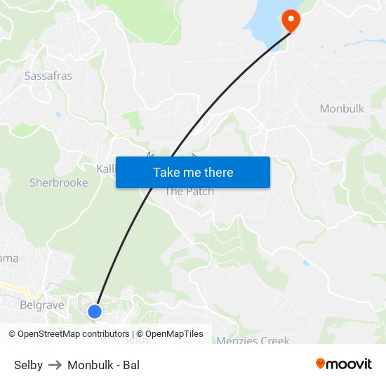 Selby to Monbulk - Bal map