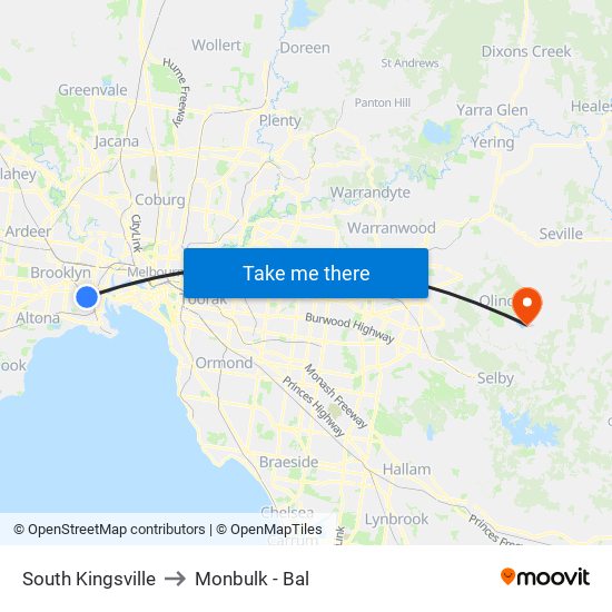 South Kingsville to Monbulk - Bal map