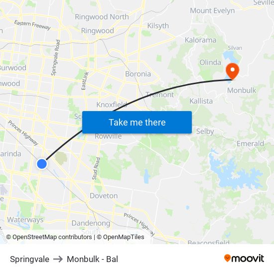 Springvale to Monbulk - Bal map