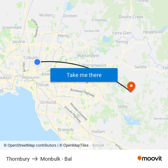 Thornbury to Monbulk - Bal map