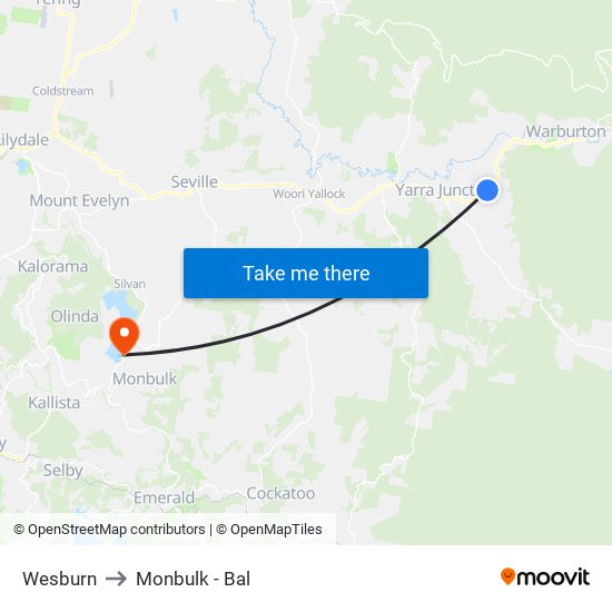 Wesburn to Monbulk - Bal map