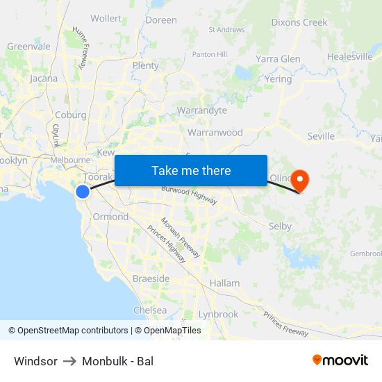 Windsor to Monbulk - Bal map