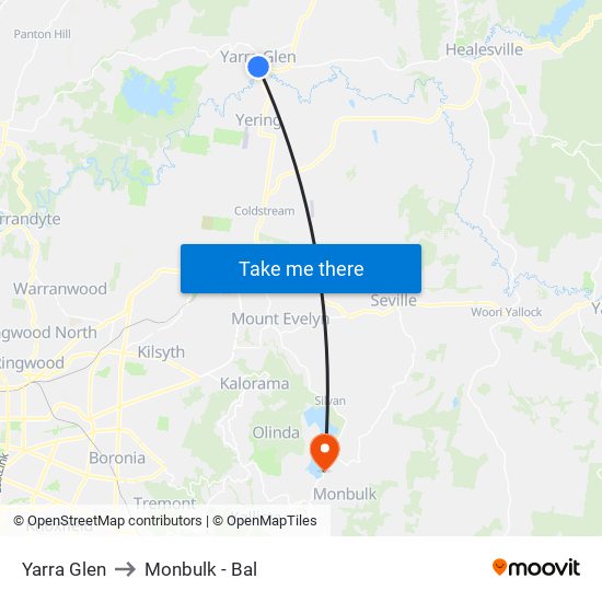 Yarra Glen to Monbulk - Bal map