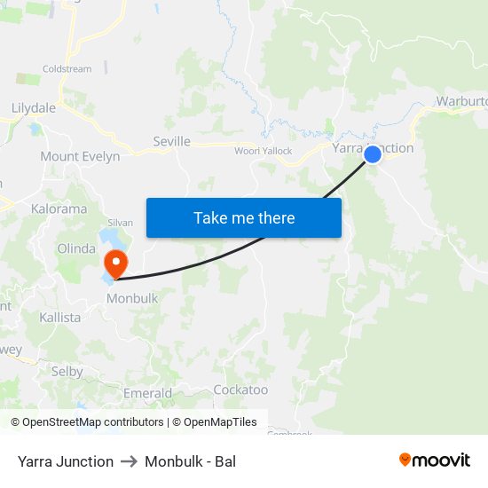 Yarra Junction to Monbulk - Bal map