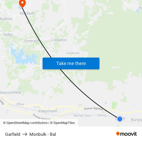 Garfield to Monbulk - Bal map